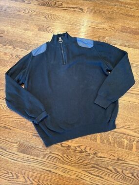 Barbour Men's Half-Zip black cotton Sweater with Shoulder Patches, XL